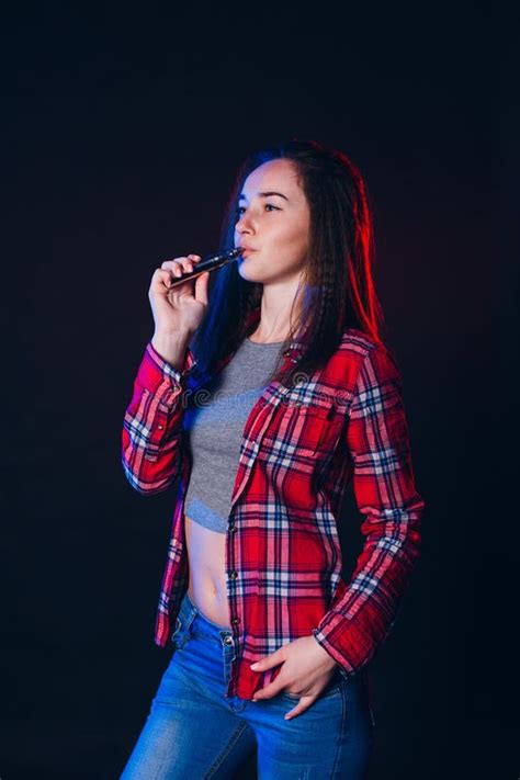 Woman Smoking Electronic Cigarette With Smoke Stock Photo Image Of