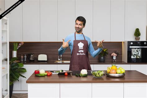 person wearing apron mockup psd template mockupden