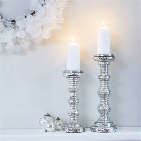 Silver Glass Pillar Candle Holders By Primrose And Plum
