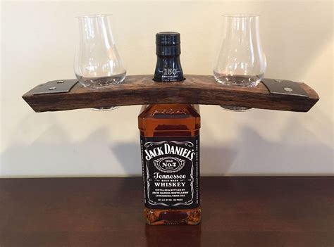 Whiskey Bourbon Barrel Stave Bottle Caddy With Glencairn Etsy