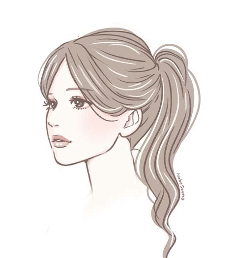 Illustration 女性イラスト Side Face Drawing Cool Art Drawings Ponytail