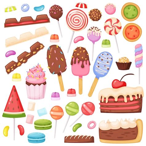 Premium Vector Cartoon Candy Dessert Cookies Lollipops Ice Cream