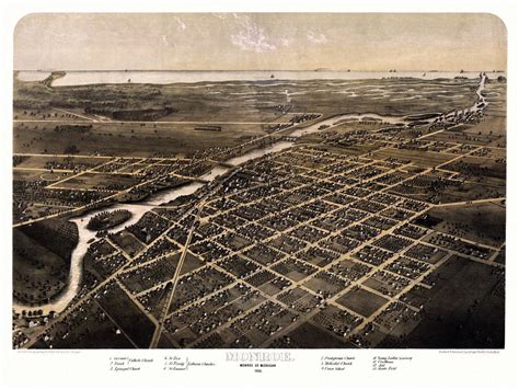 Historic Map Of Monroe Michigan 1866 Monroe County Birds Eye View Map