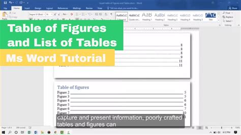 Word How To Insert A List Of Tables And Table Of Figures Youtube