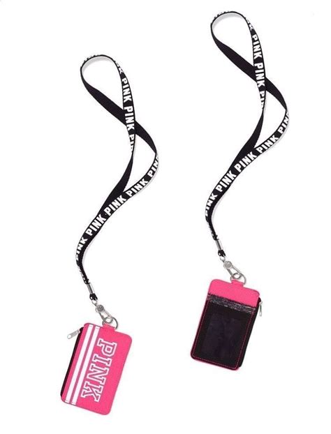 New Victorias Secret Pink Lanyard Id Student Badge Holder Pink And White