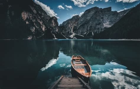 Boat Mountains Lake Water Wallpapers Wallpaper Cave