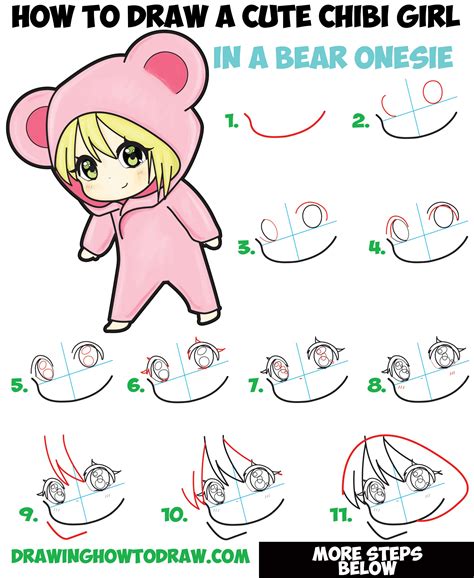Learn How To Draw A Cute Chibi Girl Dressed In A Hooded Bear Onesie