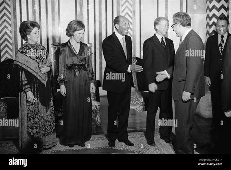 President Anwar Sadat Flanked By President Jimmy Carter And Mrs