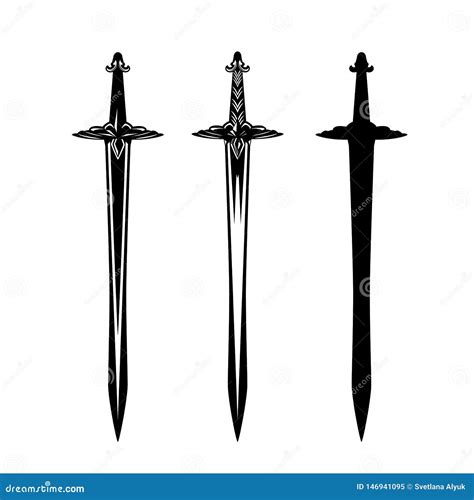 Antique Medieval Swords Black Vector Design Set Stock Vector