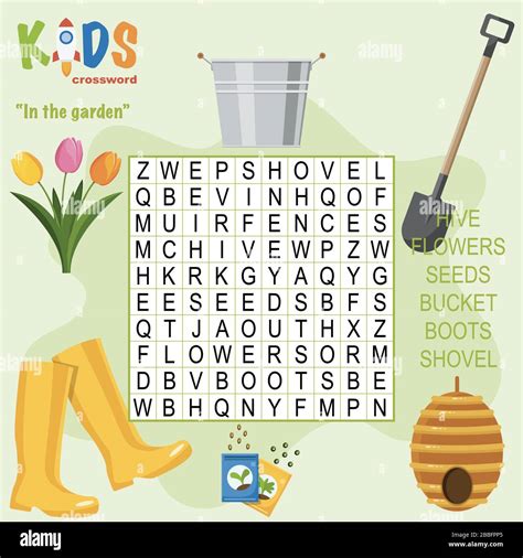 Easy Word Search Crossword Puzzle In The Garden For Children In