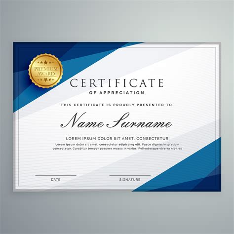 Azul Y Blanco Elegante Certificado De Logro Plantilla De Fondo Vector