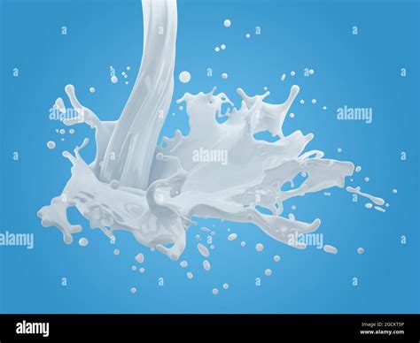 3d Illustration Of Milk Splash On Gradient Blue Background With
