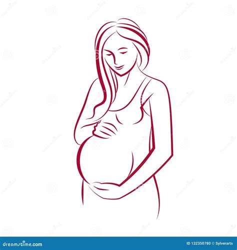 Attractive Pregnant Woman Body Silhouette Drawing Vector Illustration Of Mother To Be Fondles