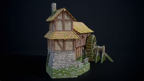 3d Old Medieval Watermill Pbr Model Turbosquid 2032199