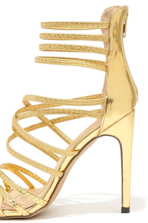 Sexy Gold Heels Caged Heels Dress Sandals 3200