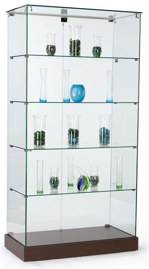 Tempered Glass Frameless Tower Display Stands At 71 Inches Tall Hinged