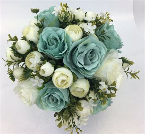 Artificial Flower Aquacream Roses Bridal Wedding Bouquet Ebay