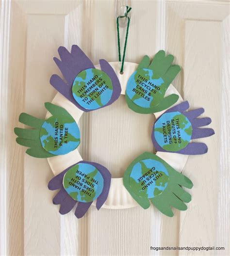 How to celebrate earth day activities for kids with these earth day crafts, art, and printables. Handprint Wreath for Earth Day-kid craft - FSPDT