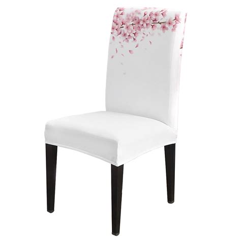 Pink Flower Cherry Blossoms White Dining Chair Cover 468pcs Spandex