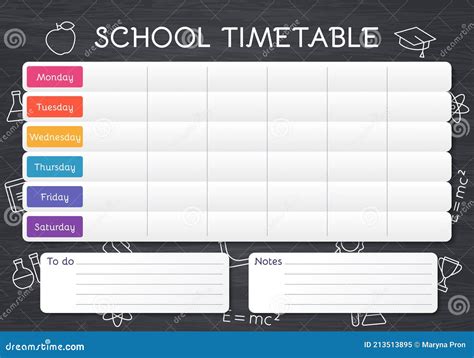 School Schedule Timetable For Lessons On Blackboard Vector