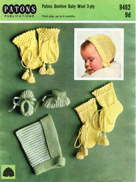 Vintage Baby Bootees Booties Bonnet Mitts Knitting Pattern Pdf Etsy Uk
