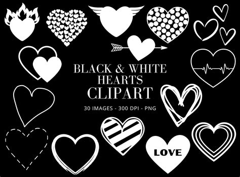 Black And White Heart Clipart Bundle Graphic By Victoria Gates