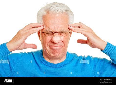 Old Headache Man Holds His Hands To His Temples Stock Photo Alamy