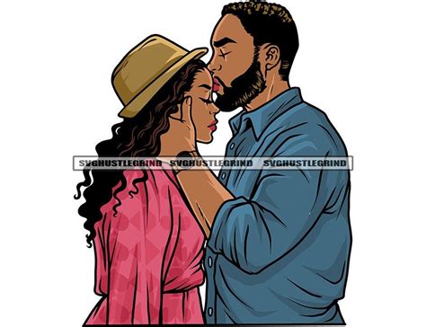 Black Couple Man Woman Embrace Kiss Beard Pink Blouse Blue Etsy