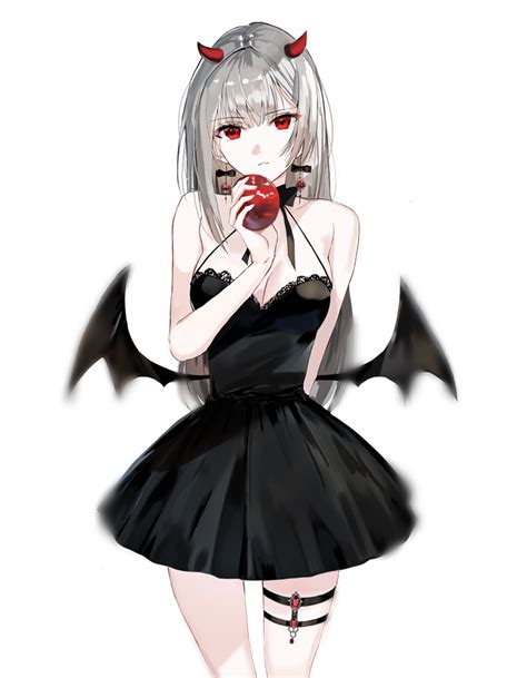 Download Wallpaper 840x1336 Devil Small Wings Anime Girl Black Dress