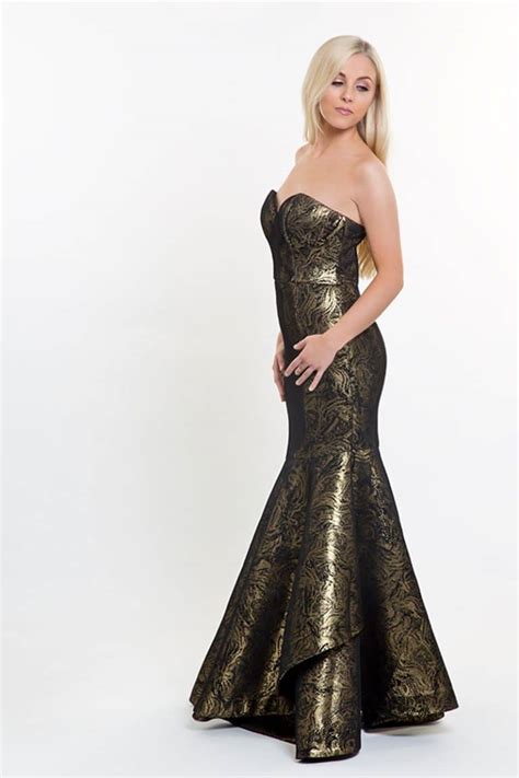 Bariano Black And Gold Strapless Fishtail Gown Alila Boutique