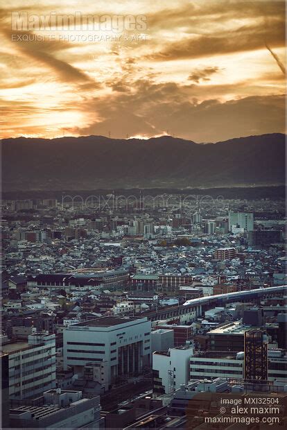 Photo Of Kyoto Aerial City Landscape Scenery With Dramatic Sunset Skies