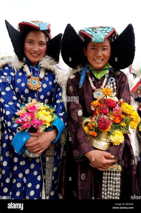 A Ladakhi Women Is Wearing The Perak A Traditional Ladakhi Head Dress