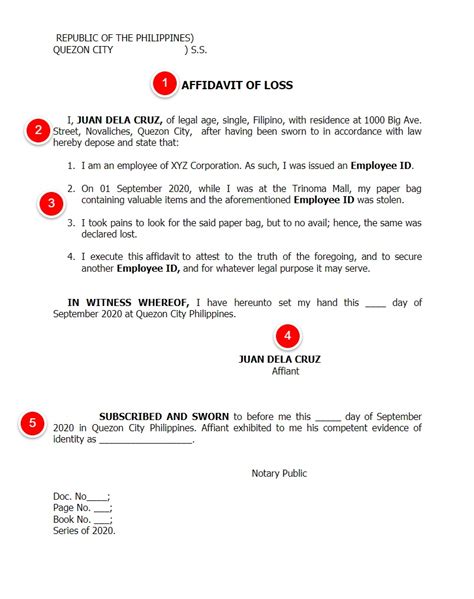Affidavit Of Loss Template Word Philippines Resume Examples Images