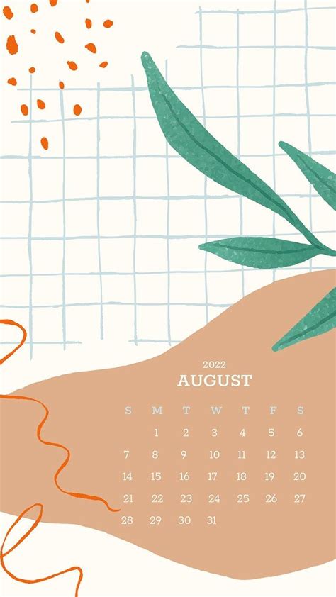 Botanical Abstract August Monthly Calendar Iphone Wallpaper Psd Free