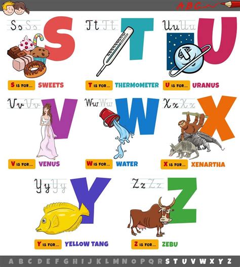 Educational Cartoon Alphabet Letters For Children Set From S To Z