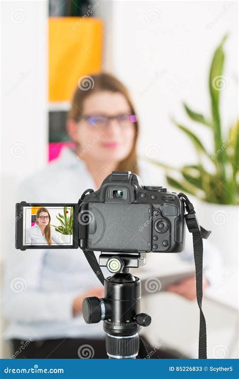Video Camera Blog Recording Vlog Blogger Woman Stock Image Image Of