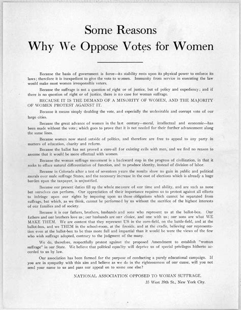 Some Reasons Why We Oppose Votes For Women National Association