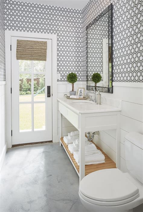 Parkford Project Guest Bathroom With Wallpaper And Shiplap By A Well