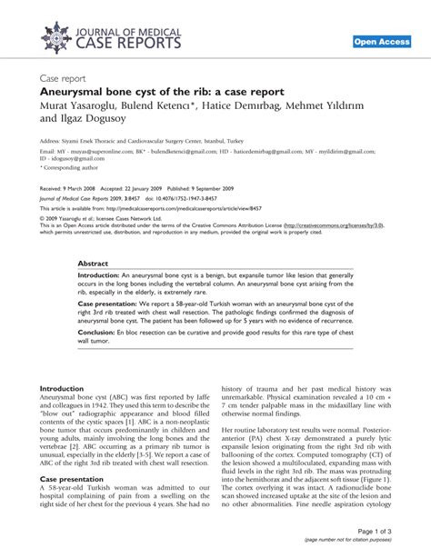 Pdf Aneurysmal Bone Cyst Of The Rib A Case Report