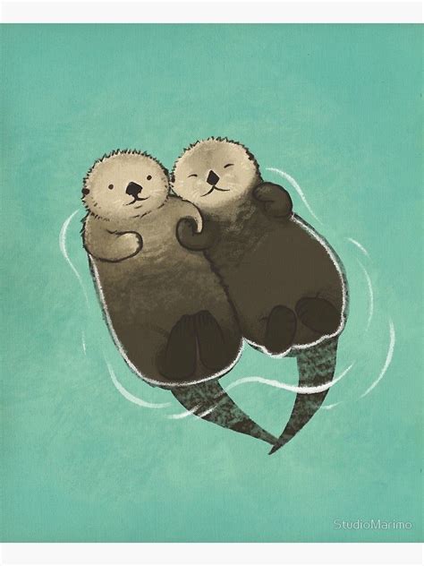 Significant Otters Otters Holding Hands Art Print By Studiomarimo Redbubble Otter