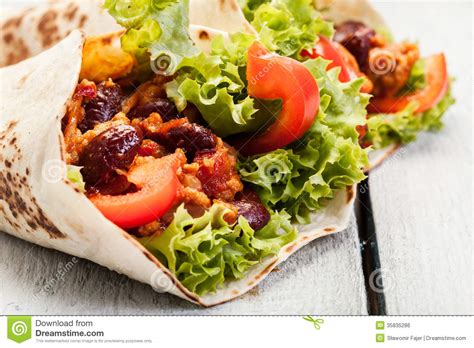 Tortilla With Meat And Beans Stock Photo Image Of Bread Lettuce