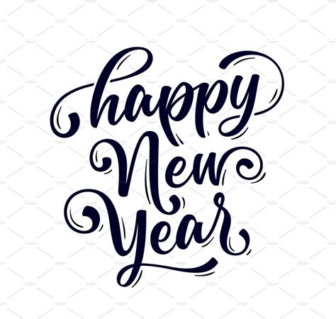 Happy New Year Lettering Text For Decorative Illustrations