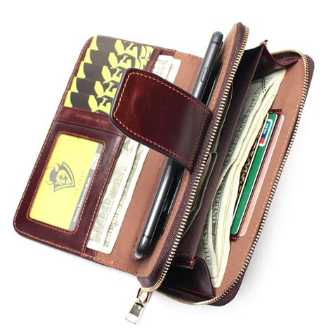 Rfid Genuine Leather Multi Functional Phone Holder Clutch Wallet In
