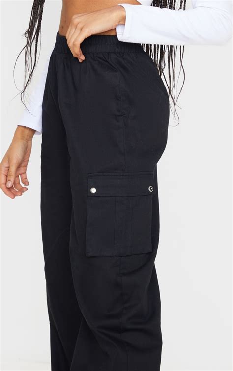 Black Wide Leg High Waisted Cargo Trouser Trousers Prettylittlething