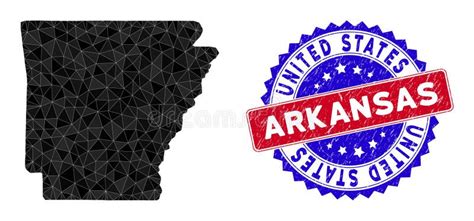 Arkansas State Map Polygonal Mesh And Grunge Bicolor Watermark Stock