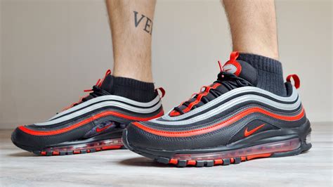 Nike Air Max 97 Black University Red On Feet Review Youtube