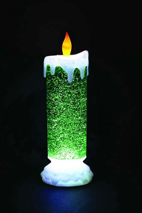 Flameless Festive Water Filled Led Christmas Glitter Candle 10 Inches