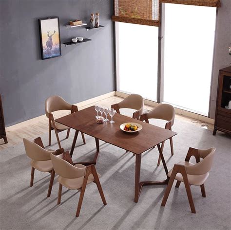 Simple Korean Style Home Dining Room Furniture Walnut Mdf 6 Seater