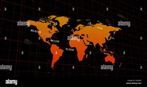 Image Of Orange World Map With Numbers Floating Above It On Black