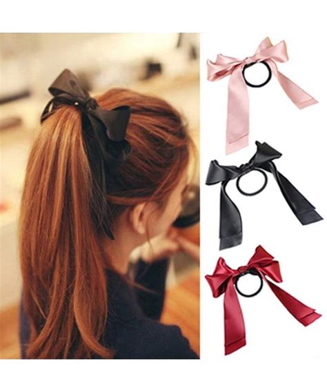 Chic Women Satin Ribbon Bow Hair Band Rope Scrunchie Ponytail Holder